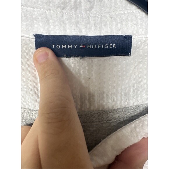 Tommy Hilfiger Women’s Layered Look Sweater Shirt Top Gray White Collared XL - Picture 10 of 12